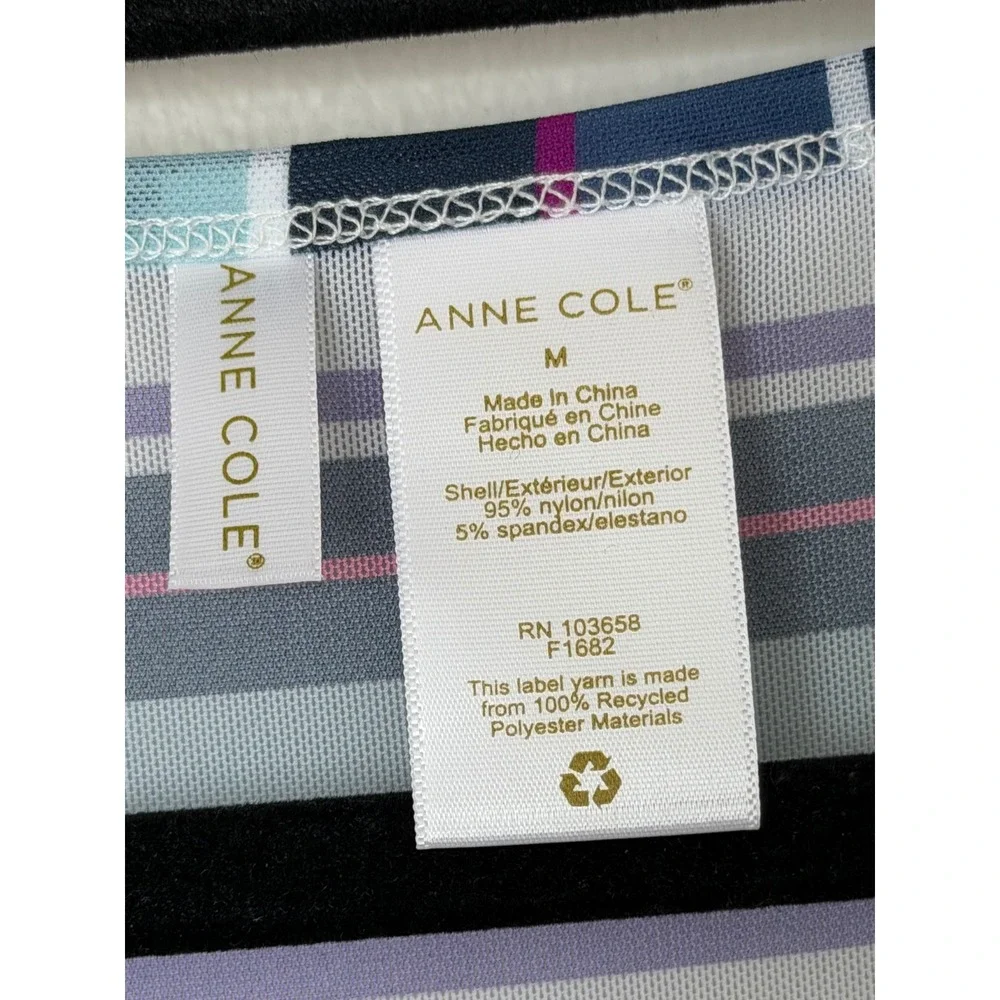 Anne Cole Multi Color Striped Mesh V-Neck‎ Swim Cover Up Dress Size M NEW
